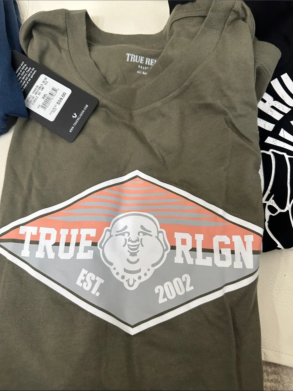 True Religion Men's Short Sleeve Tees — Olive, Navy, Black